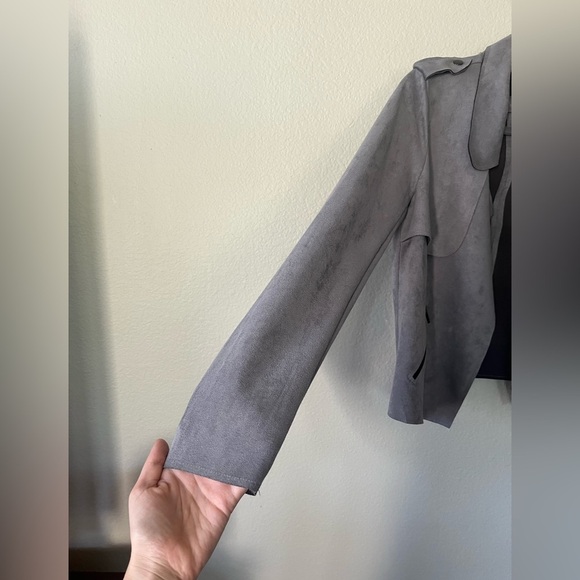 KUT From The Kloth Jacee Open Draped Moto Faux Suede Jacket Gray Women’s Size S - Picture 4 of 16